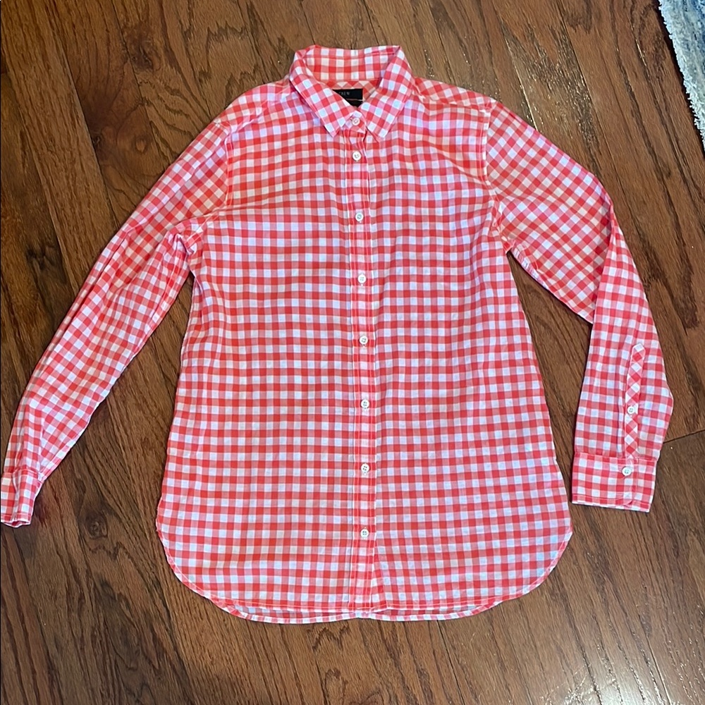 Orange and White Checkered Button-Up Shirt